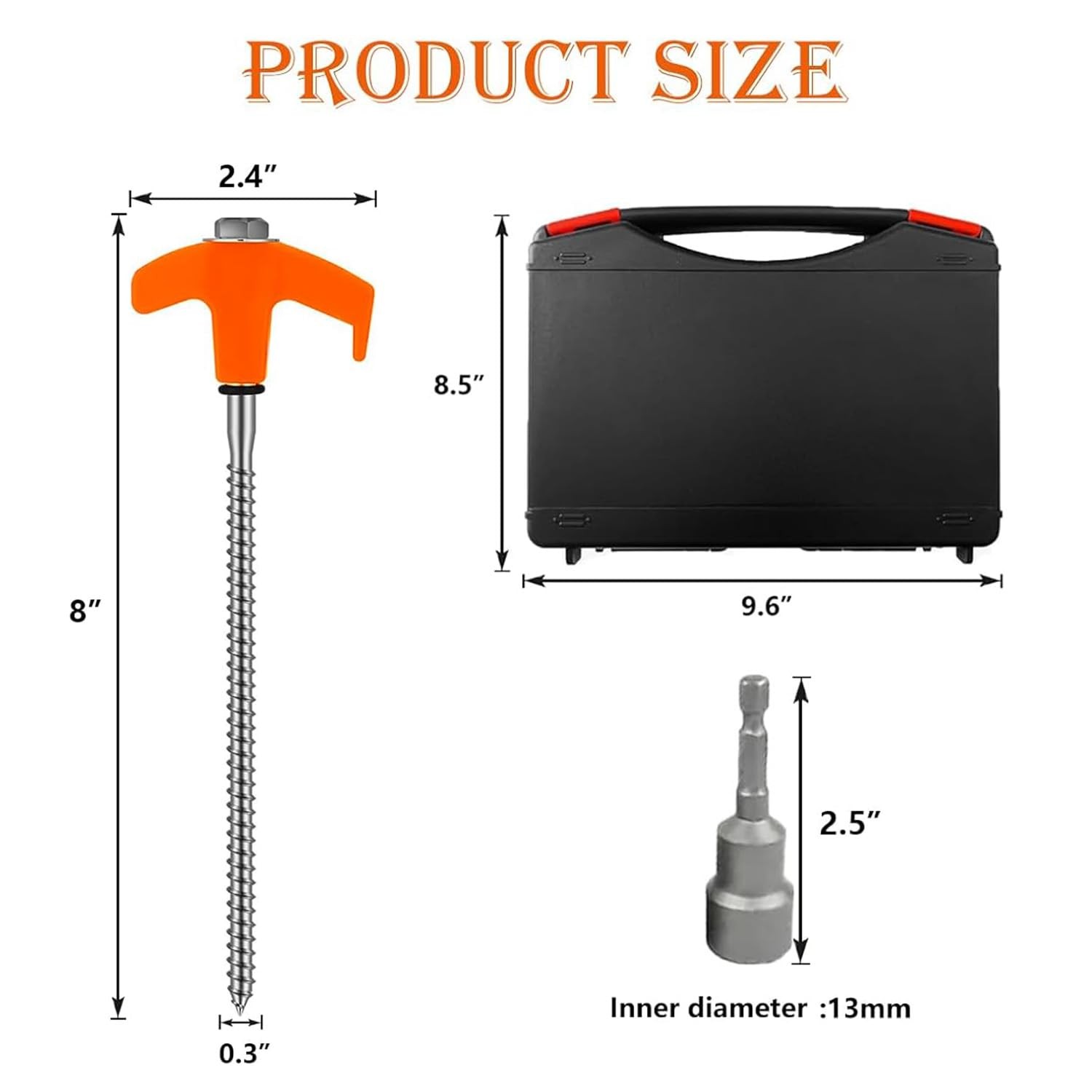8″ Tent Stakes Heavy Duty 12 Pack, Screw in Stakes, Metal 12pcs, Orange