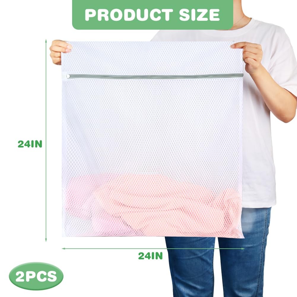 Tenn Well Durable Honeycomb Mesh Laundry Bags, 2 XX-Large 24″ x 24″, White