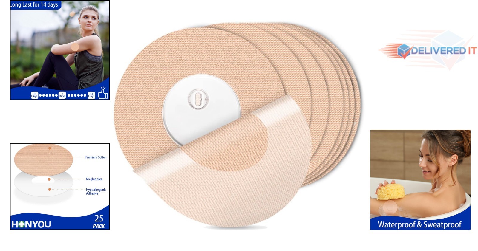 25 Pack Waterproof Freestyle Bandage for Libre 3 Sensor Skin-Friendly Adhesiv…