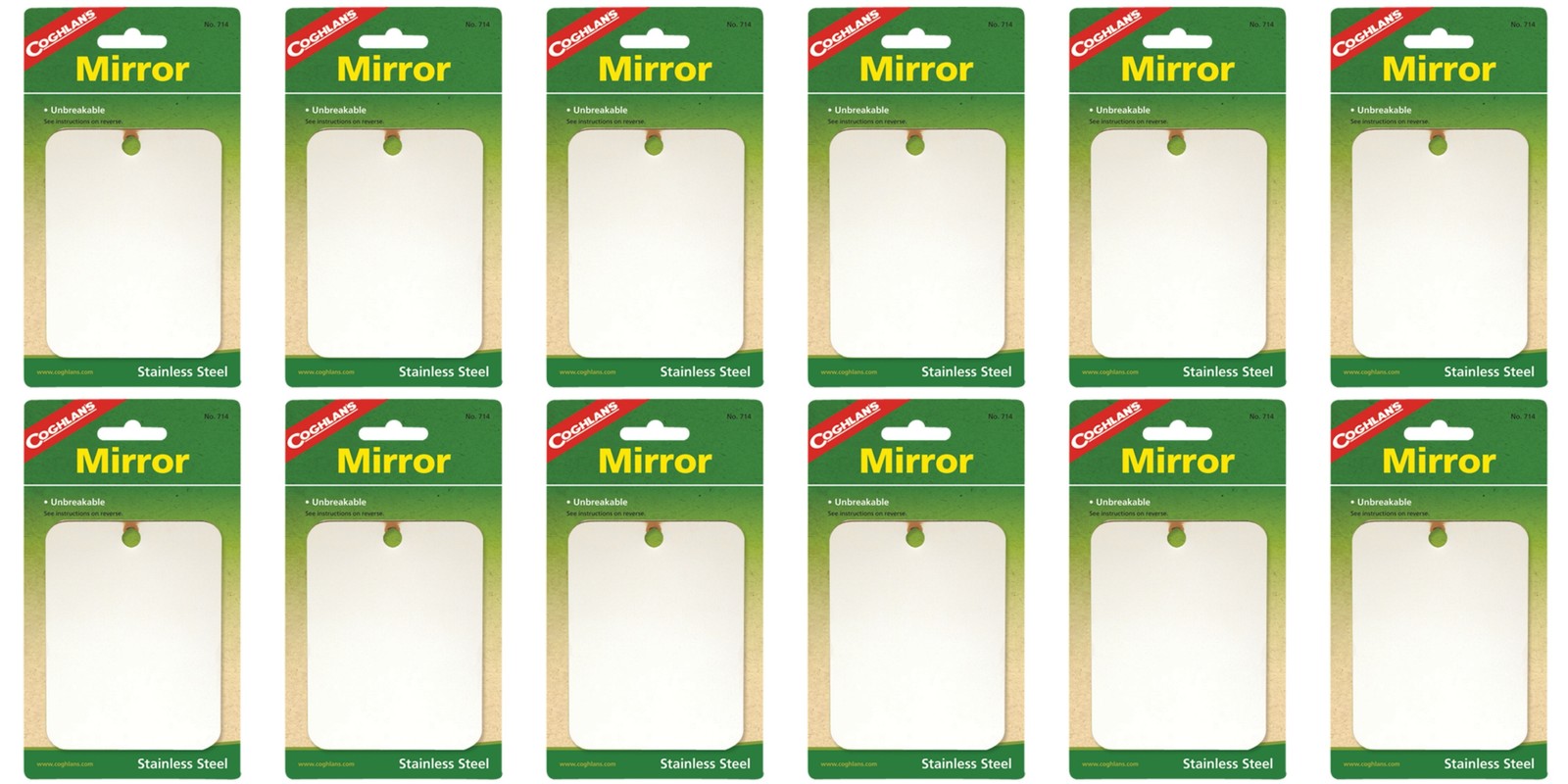 Coghlan’s Stainless Steel Mirror Unbreakable Compact Survival Camping (12-Pack)