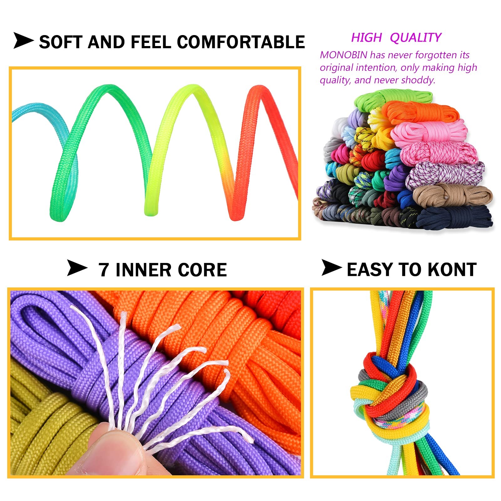 MONOBIN 36 Colors 10ft Paracord 550 360FT-10FT/Color, Red，blue，orange，black