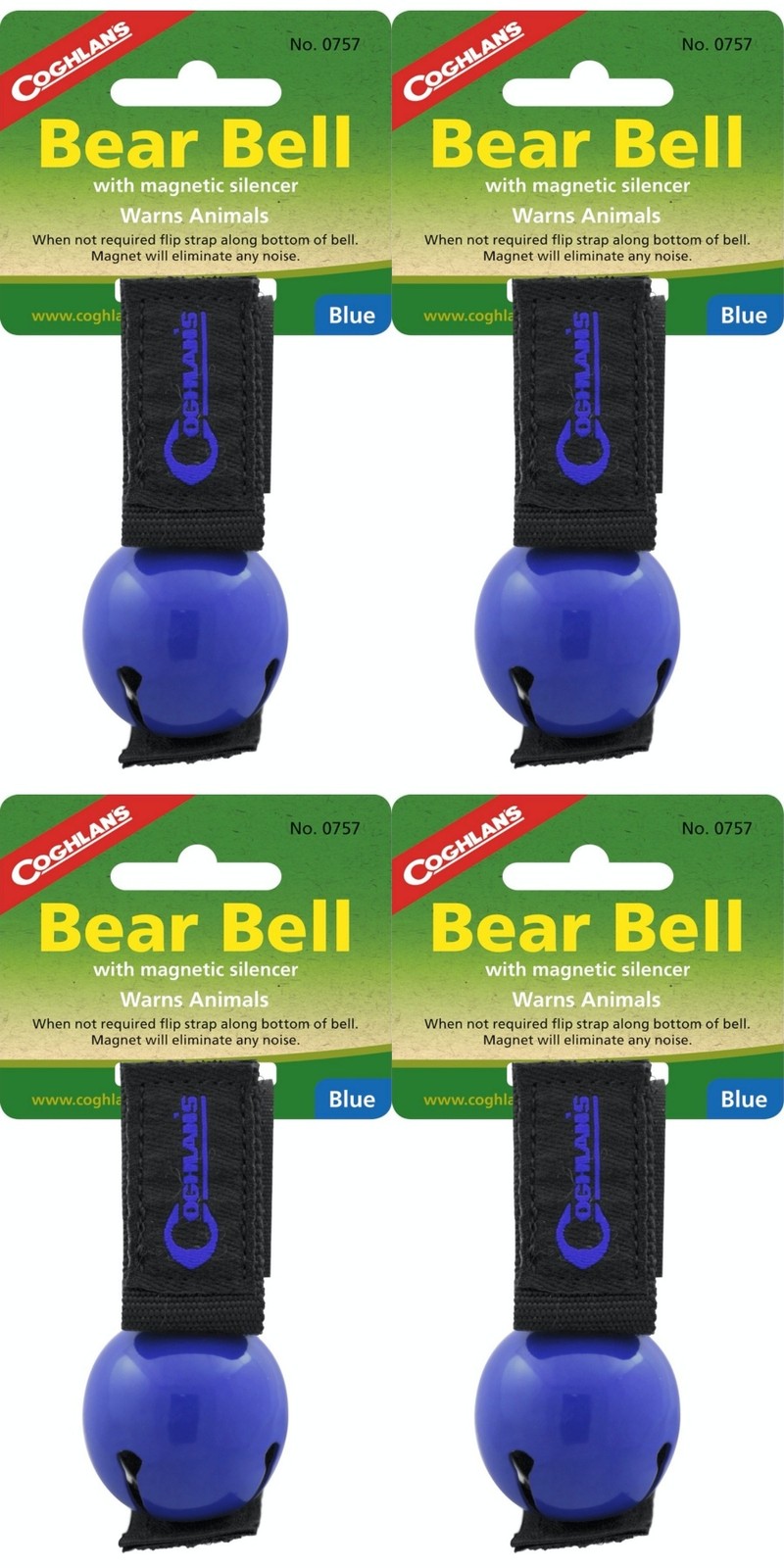 Coghlan’s Bear Bell with Magnetic Silencer – Blue (4-Pack)