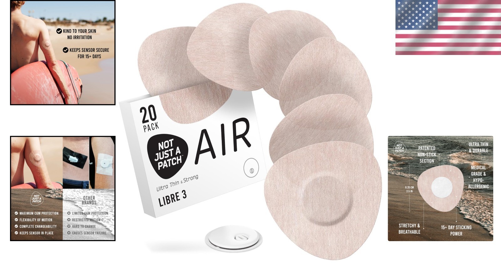 Thin & Strong Freestyle Libre 3 Adhesive Patches – 20 Pack