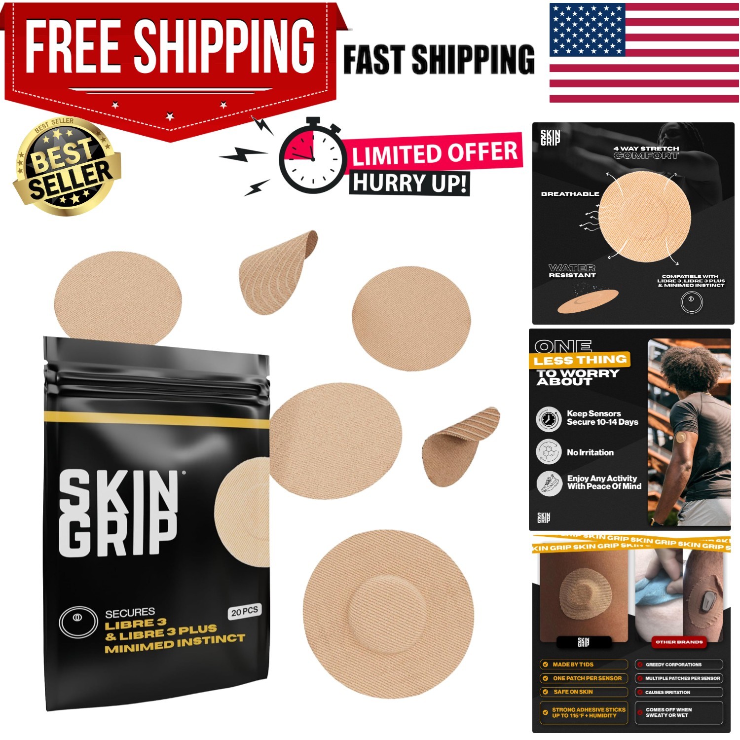 Tan Adhesive Patches – 20 Waterproof & Skin-Friendly Covers for CGM Sensors