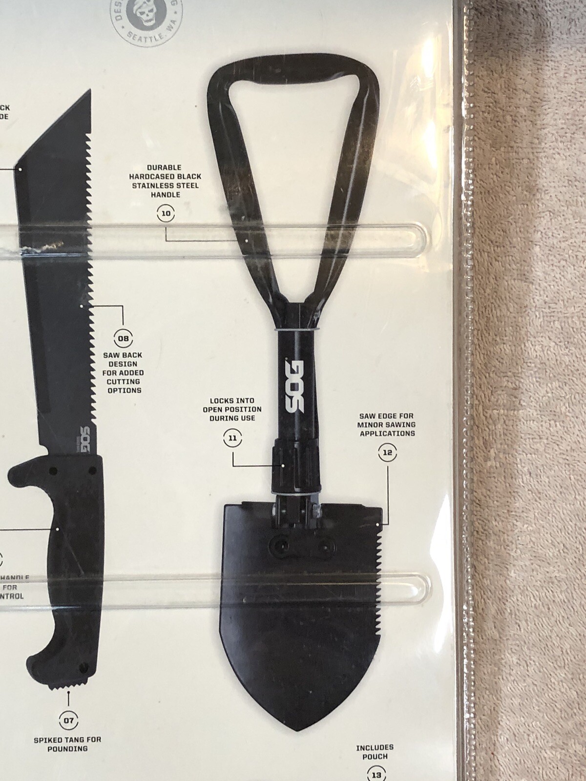 SOG 3 Piece Outdoor Survivalist Kit Hatchet Knife Saw Shovel