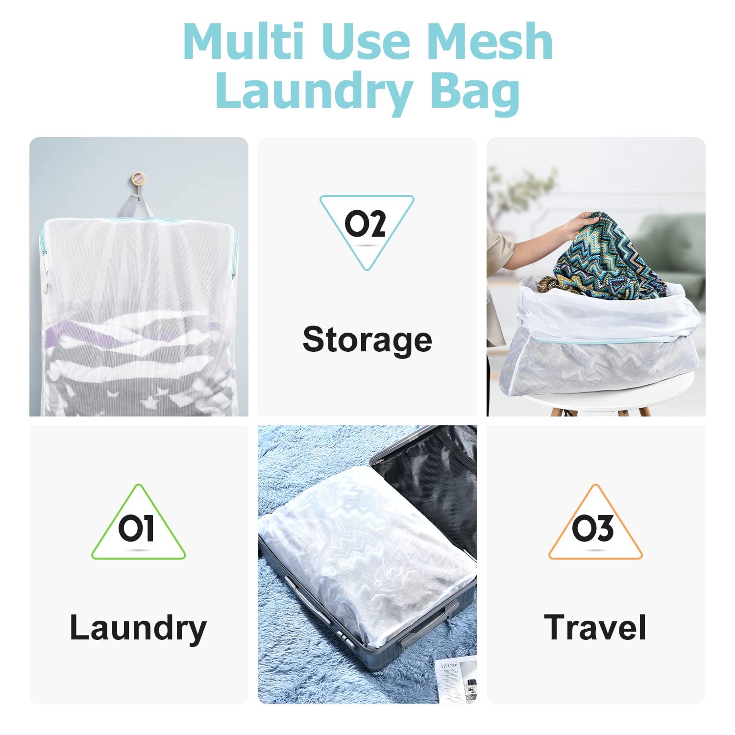 OTraki Large Mesh Laundry Bags 24×32 inch Hanging 24 x 32 inch, White