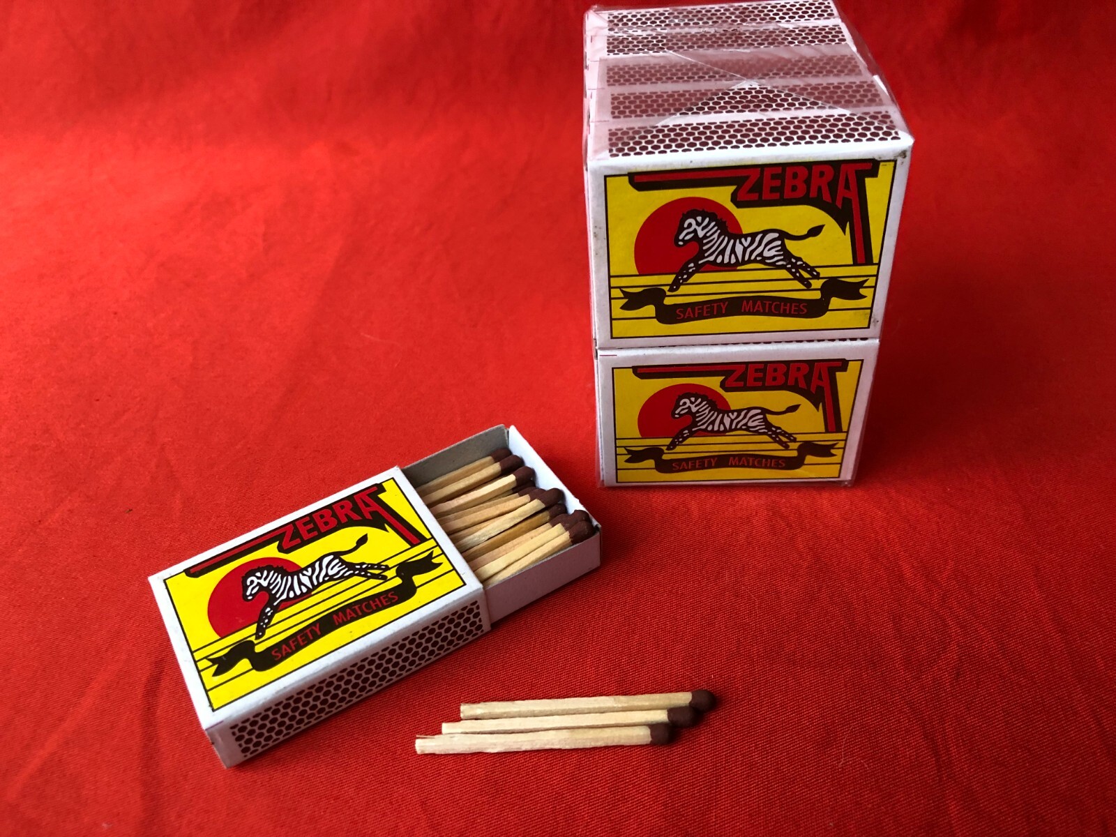 ZEBRA SAFETY MATCHES BOX OF 10 MATCHES WITH NO STICKS – EMPTY BOXES