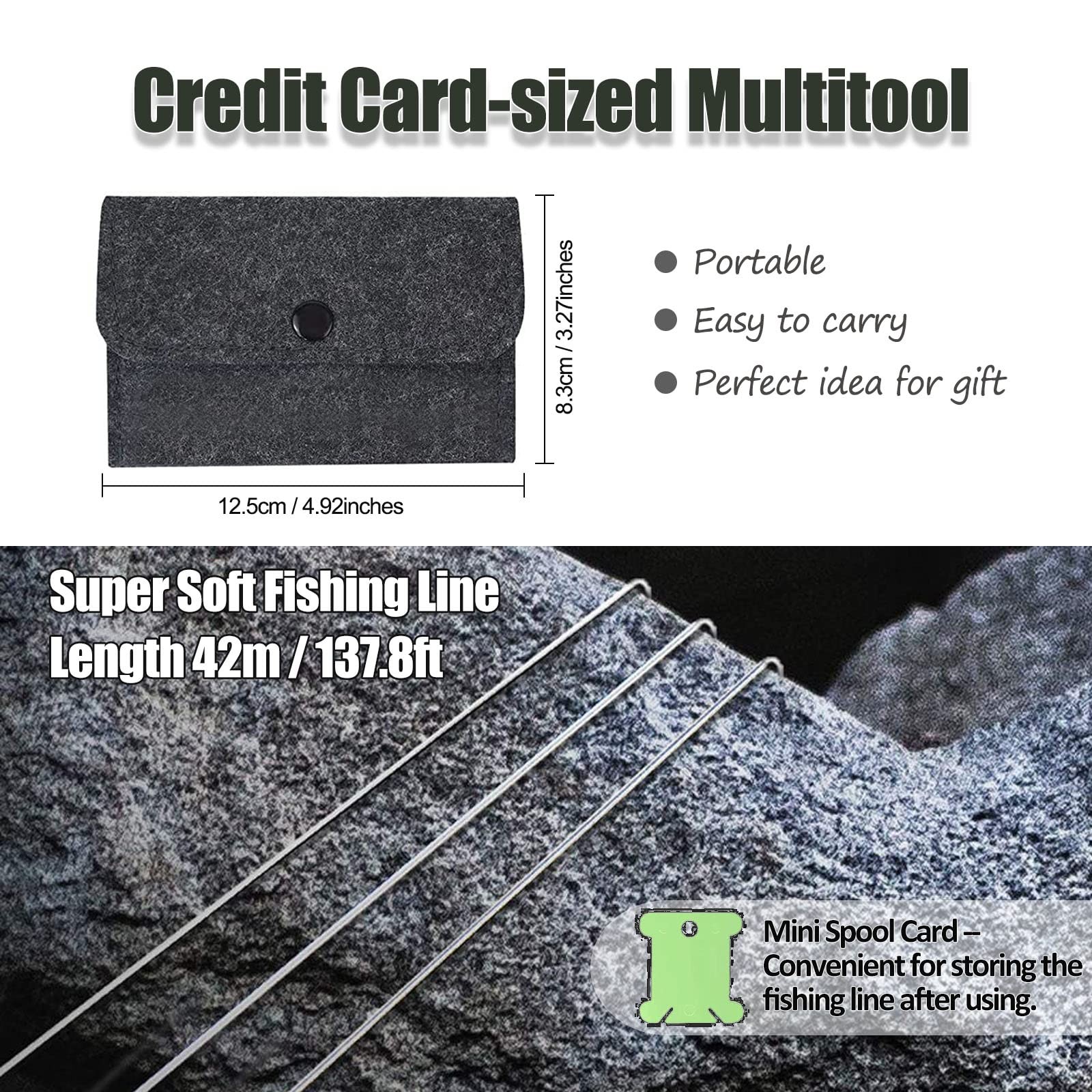 Hukado 9PCS Survival Card Multitool Camping Kit with Fishing 9Pcs, silver