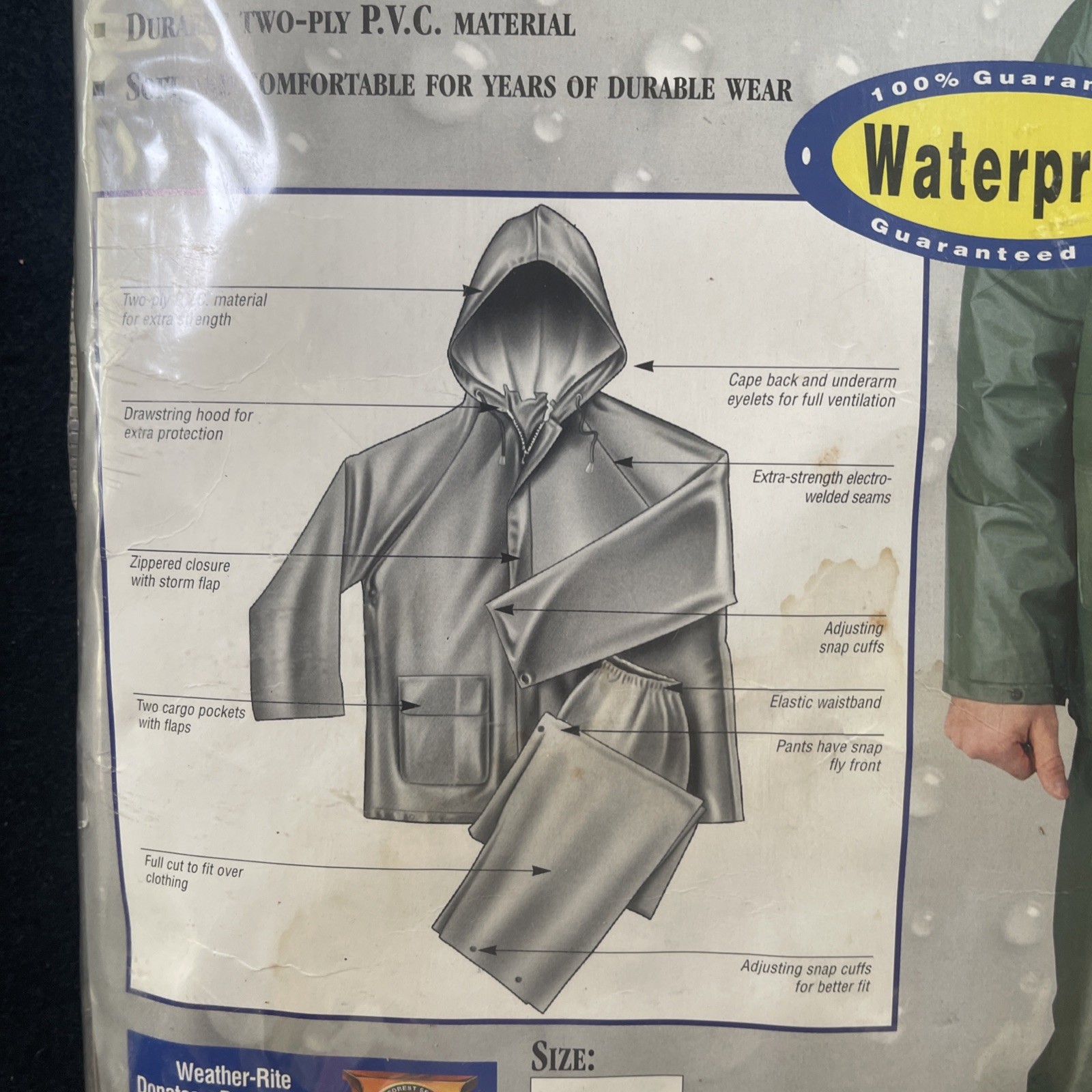 New Vintage Weather-Rite Waterproof Rainsuit PVC Mens Large All Purpose