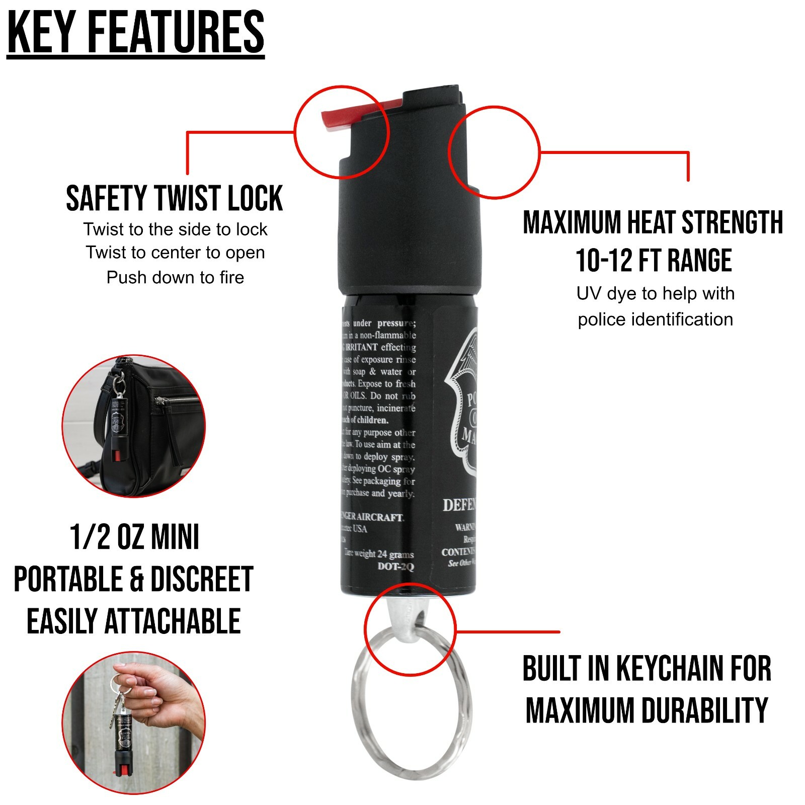 POLICE MAGNUM Bulk Pepper Spray 10 Pack .50oz Mini Keyring Self Defense Safety