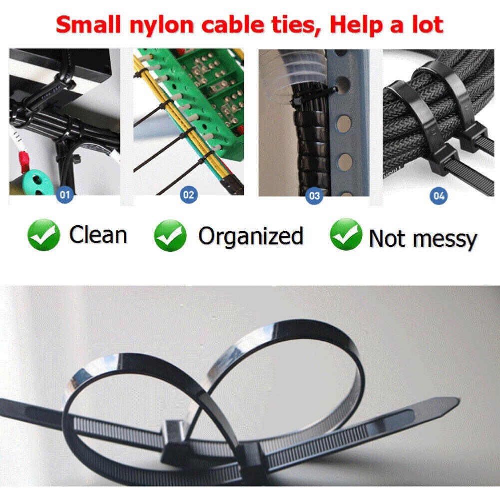 400 Black Cable Zip Ties Assorted Sizes 100 PACK of 4″-12″ Camping Survival Gear