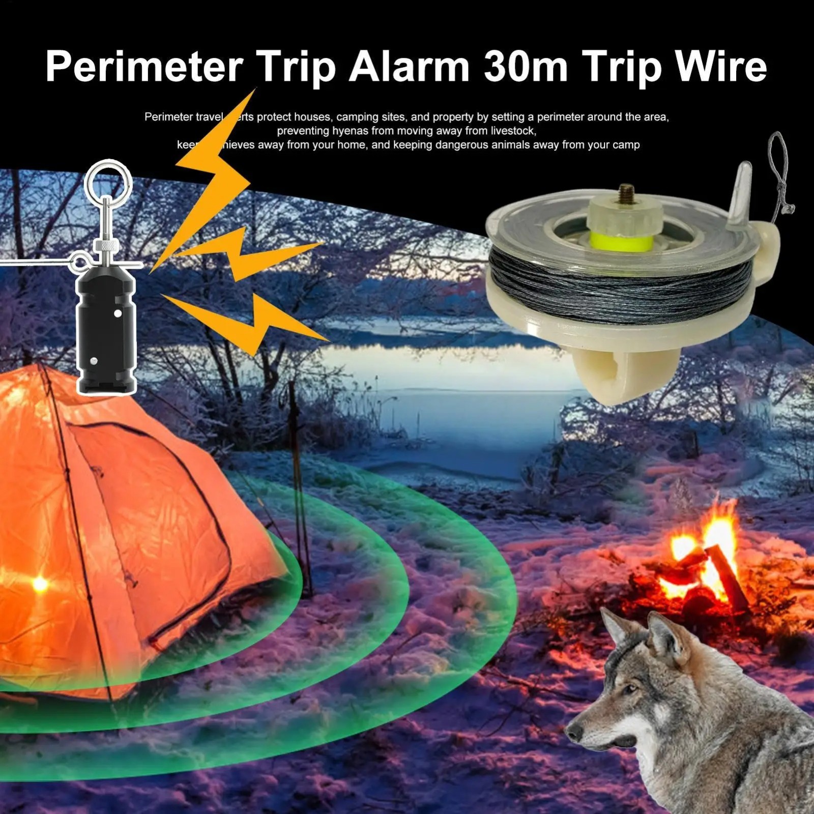 Perimeter Trip Wire 82ft Weatherproof Early Warning Camping Alarm Security Coil