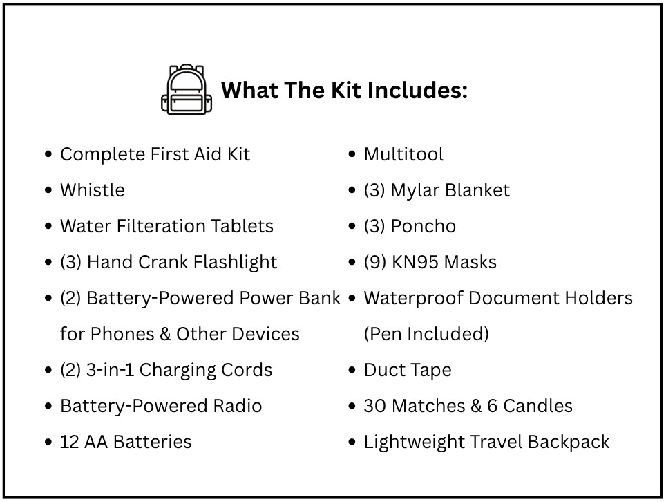 Emergency Preparedness Kit (3 people), for Earthquake, Wildfire, Flood
