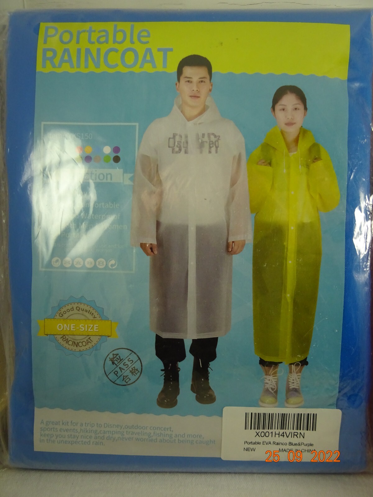 Rain Coat Hooded Drawstring 2 pack OSFM Adult Blue Purple Pink NEW 2-2 packs