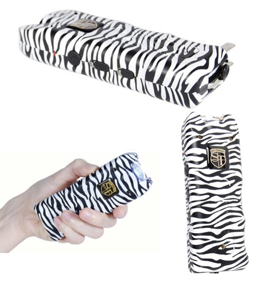 POLICE ZEBRA Rechargeable LED Stun Gun + Case PERSONAL ALARM WOMEN Self Defense