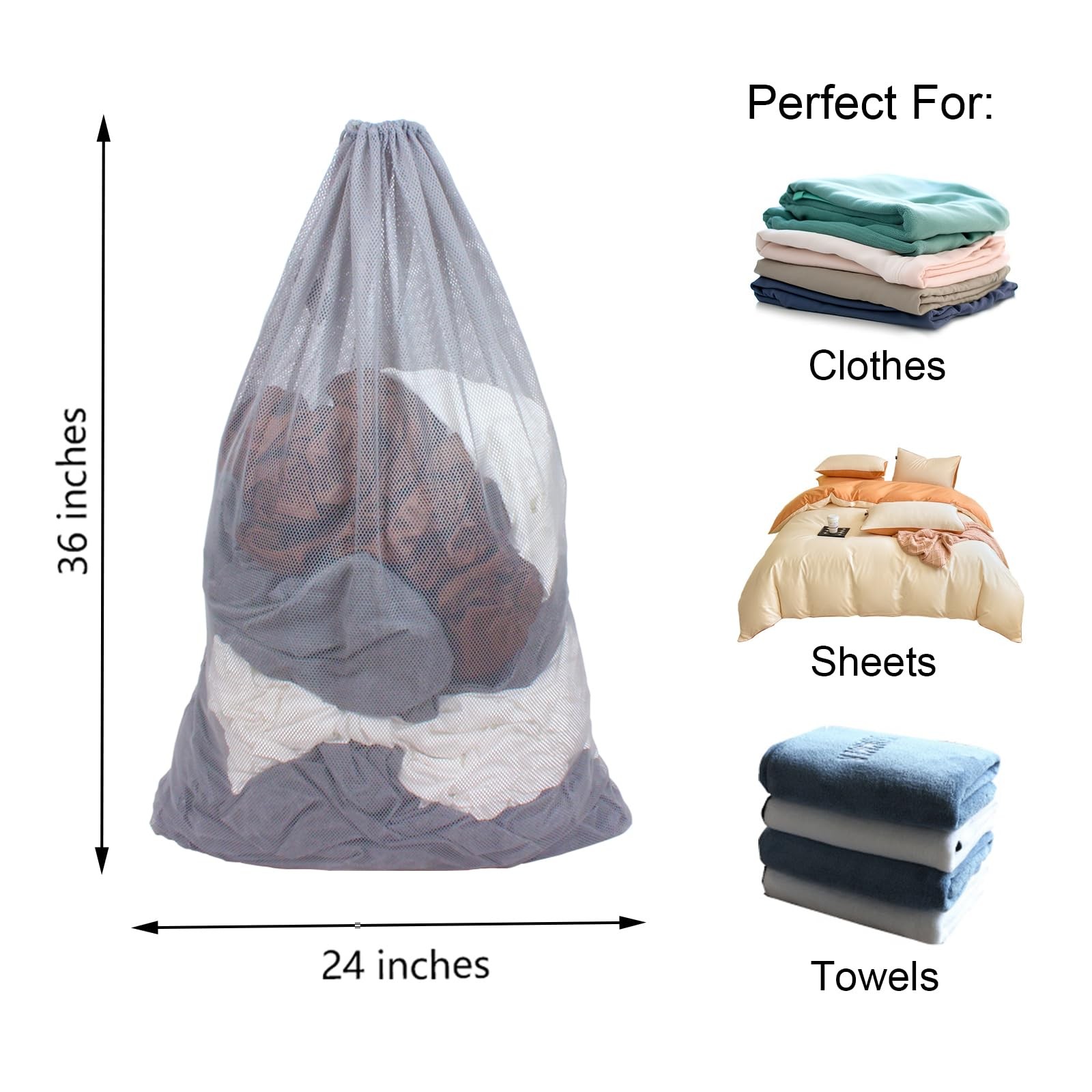 DuomiW 2 Pack Mesh Laundry Bags, 24 x 36 Inches Heavy 24 x 36 Inches, Grey