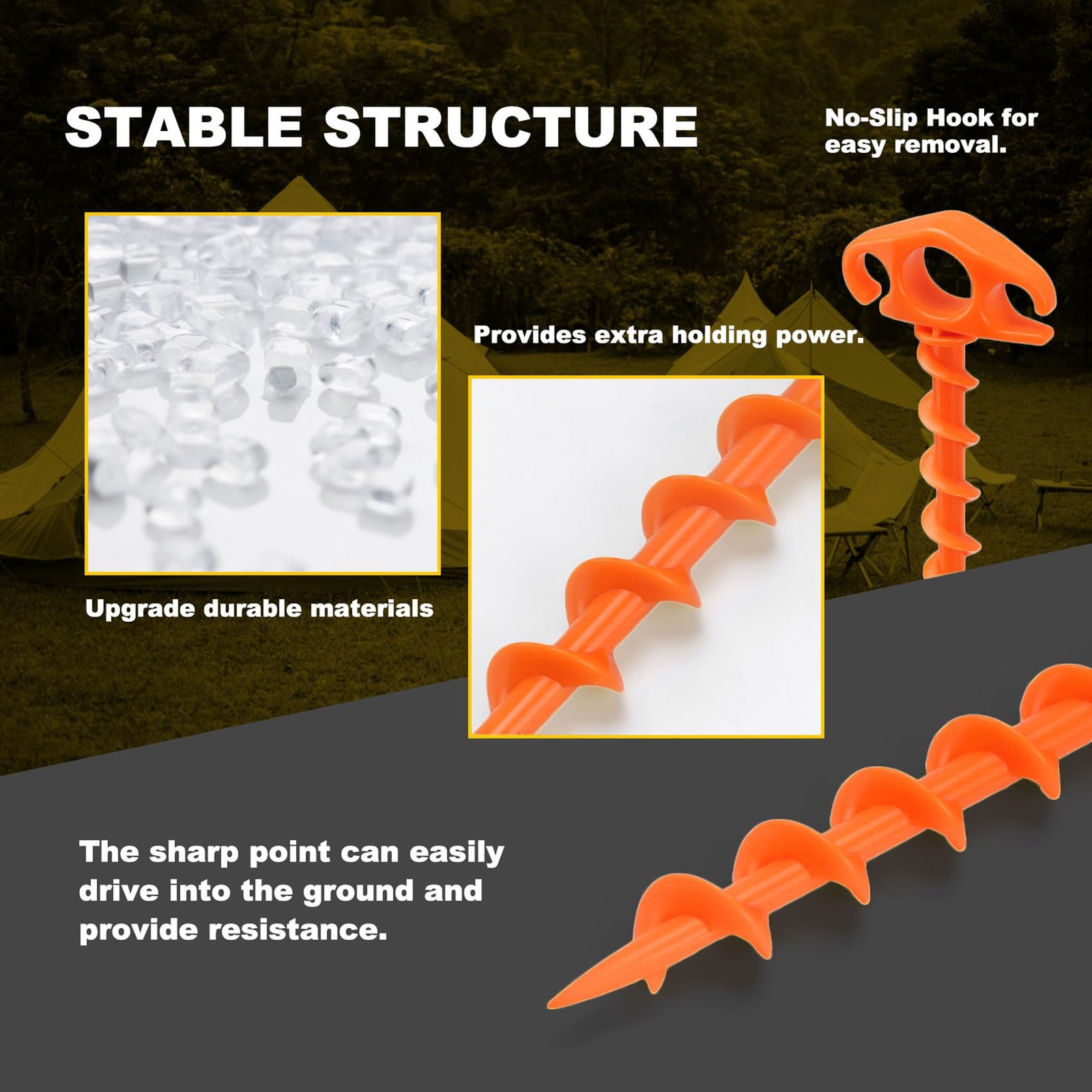COBARYEN Tent Stakes Ground Anchors Screw in, 10 Pack Sand for Orange