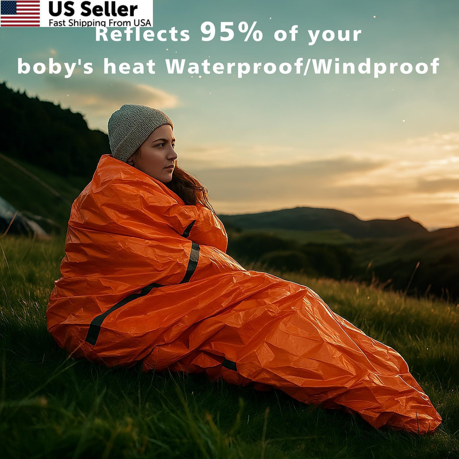 Zmoon Emergency Sleeping Bag Survival Bag, Orange Pack of 2, orange-2pcs