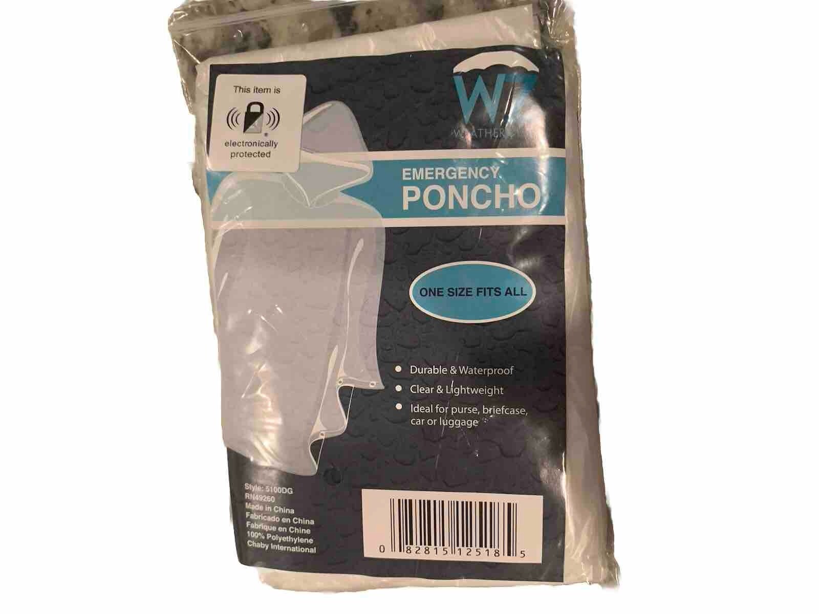 Weather Zone Emergency Rain Poncho One Size Fits All Clear & Light Weight NIP