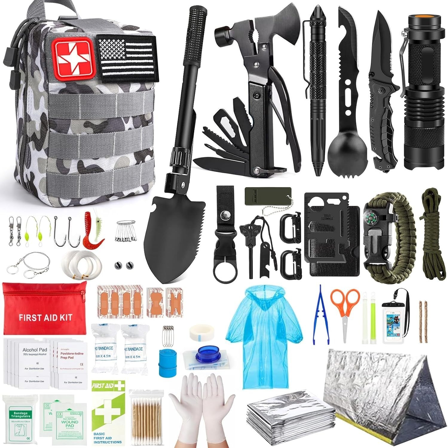 294PCS Survival Kit First Aid Gear Molle Bag Emergency Tent Hiking Hunting