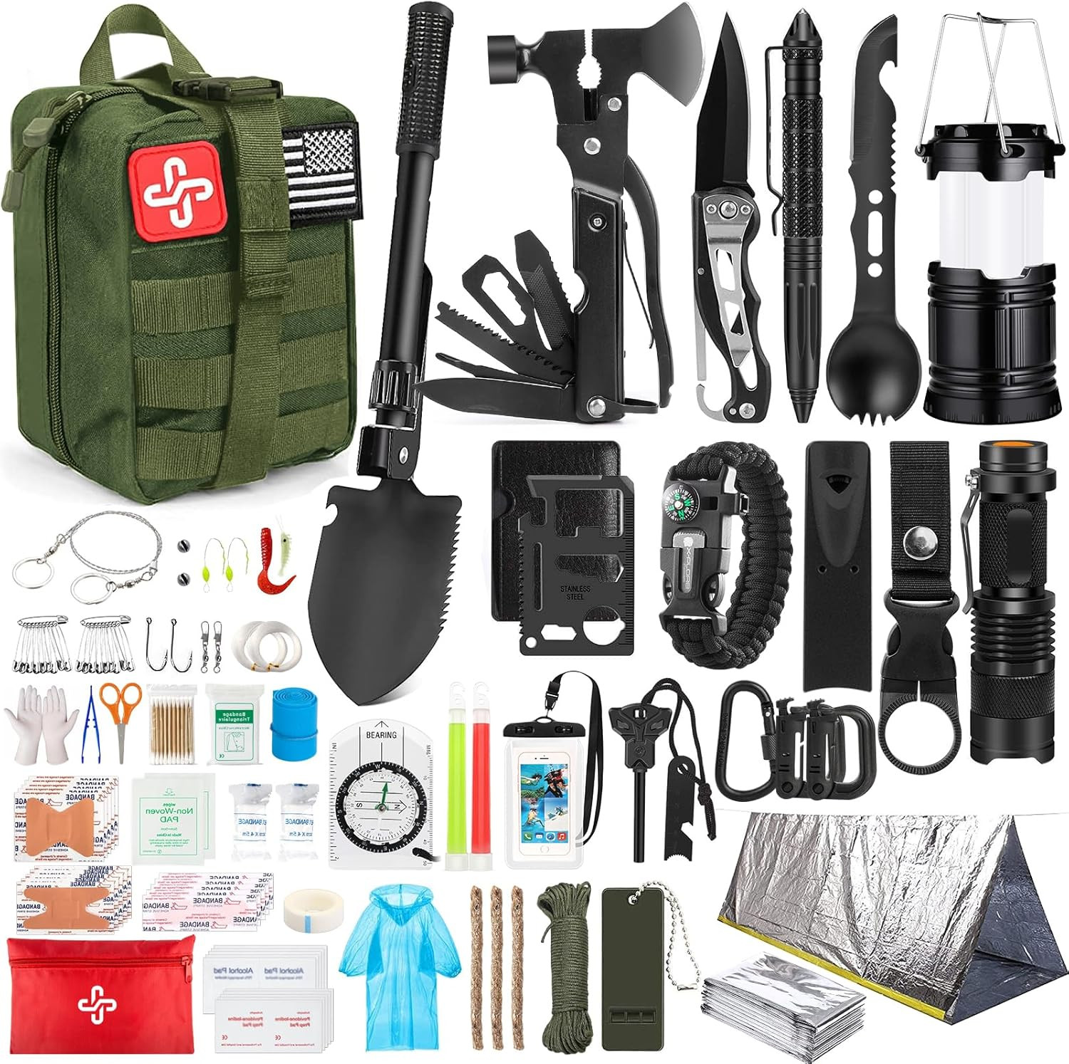 Survival Kit,250Pcs Survival Gear First Aid Kit with Molle System Compatible Bag