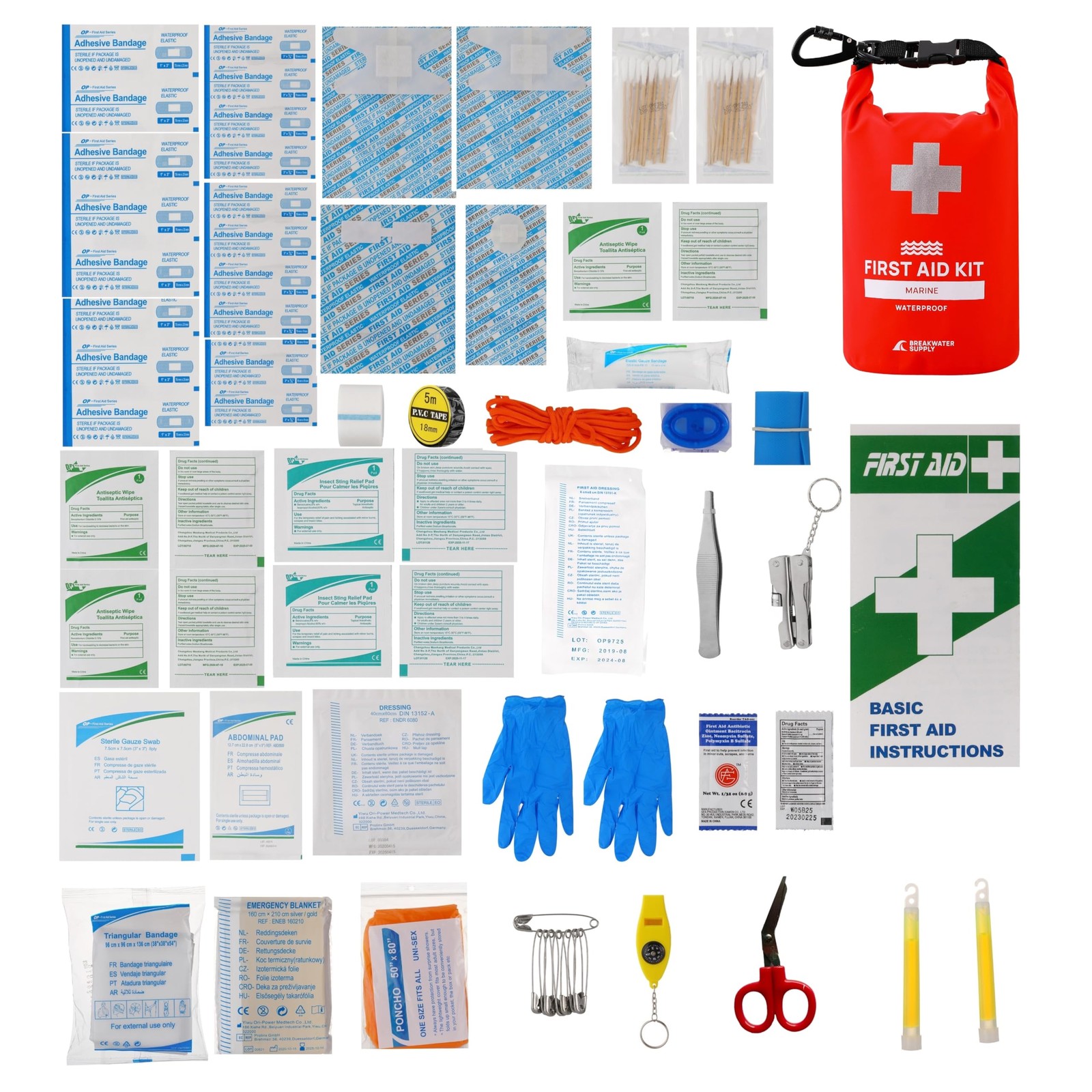 Breakwater Supply™ Waterproof Marine First Aid Kit Boat Safety Tool Kit, 100