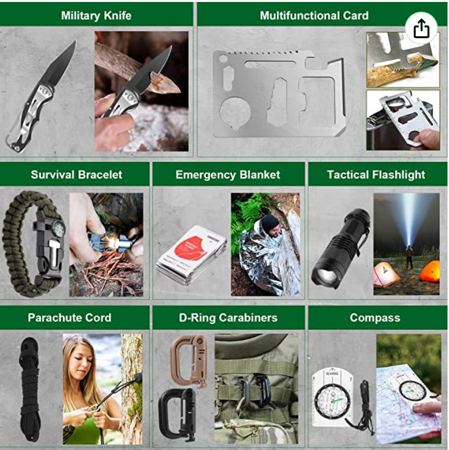 Emergency Survival Kit First Aid Kit, 121Pc Tactical Gear Camping Gear Emergency