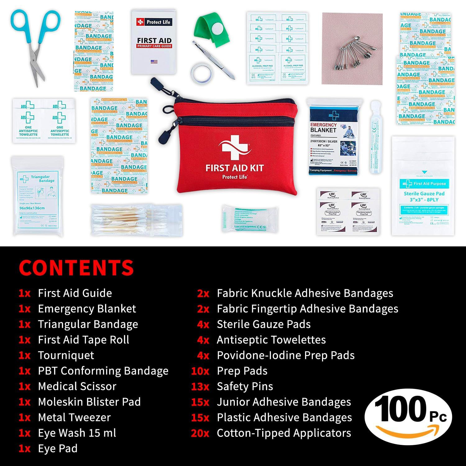 Protect Life Survival First Aid Kit 100 Piece Set, 100 Pieces (First Kit)