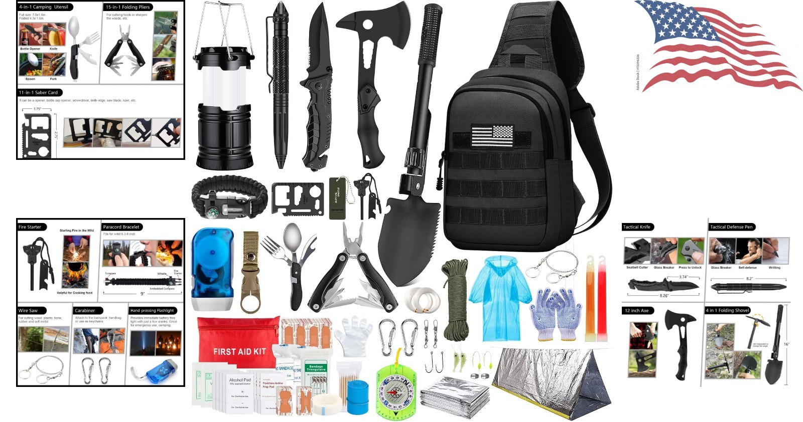 Lightweight 151-Pcs Emergency Survival Kit with Tactical Tools & First Aid Gear