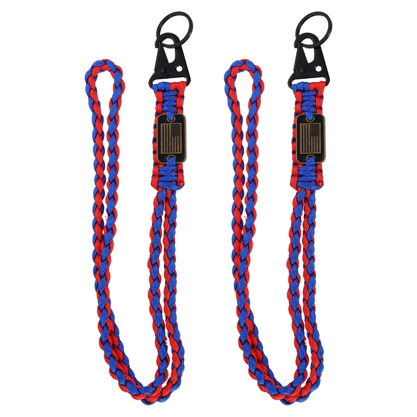 2Pcs Red and Blue Paracord Lanyard Strong Lanyard w USA Flag for Camping Hiking
