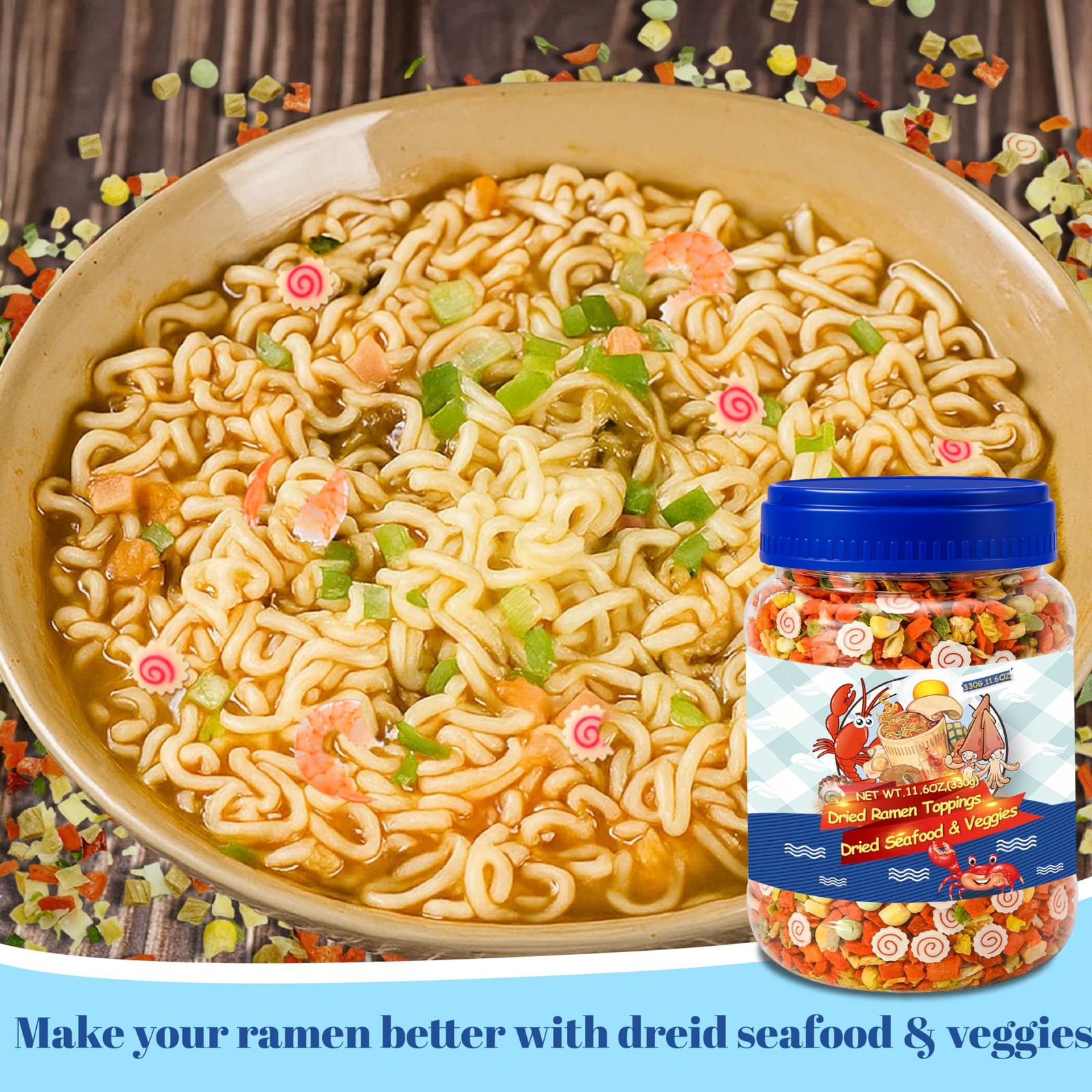 11.6oz Dried Ramen Toppings – 11 Mixed Dehydrated Seafood & 11.6 ounces