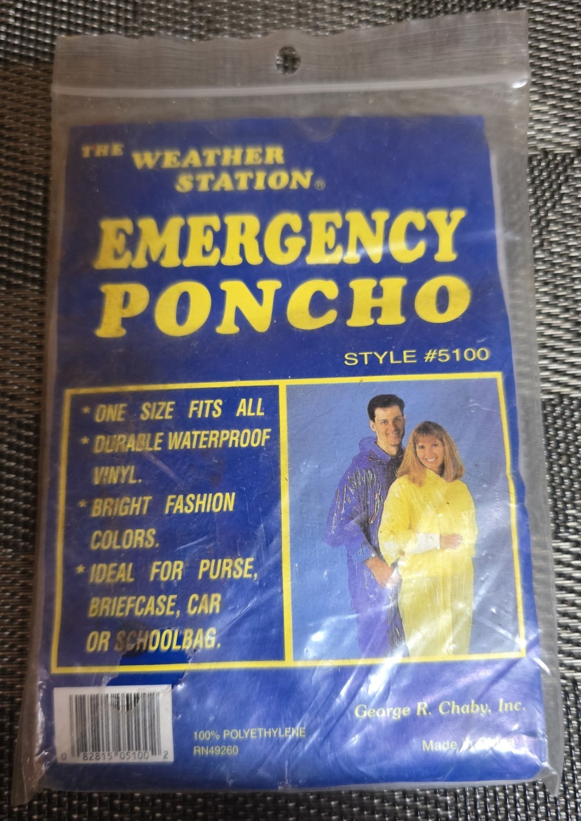 Vintage The Weather Station Emergency Poncho Clear Polyethylene; One Size Unisex