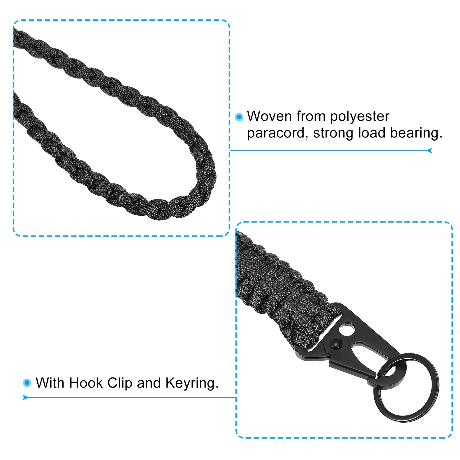 21.7 Inch Paracord Neck Lanyard Keychain Braided Strong Lanyard Black