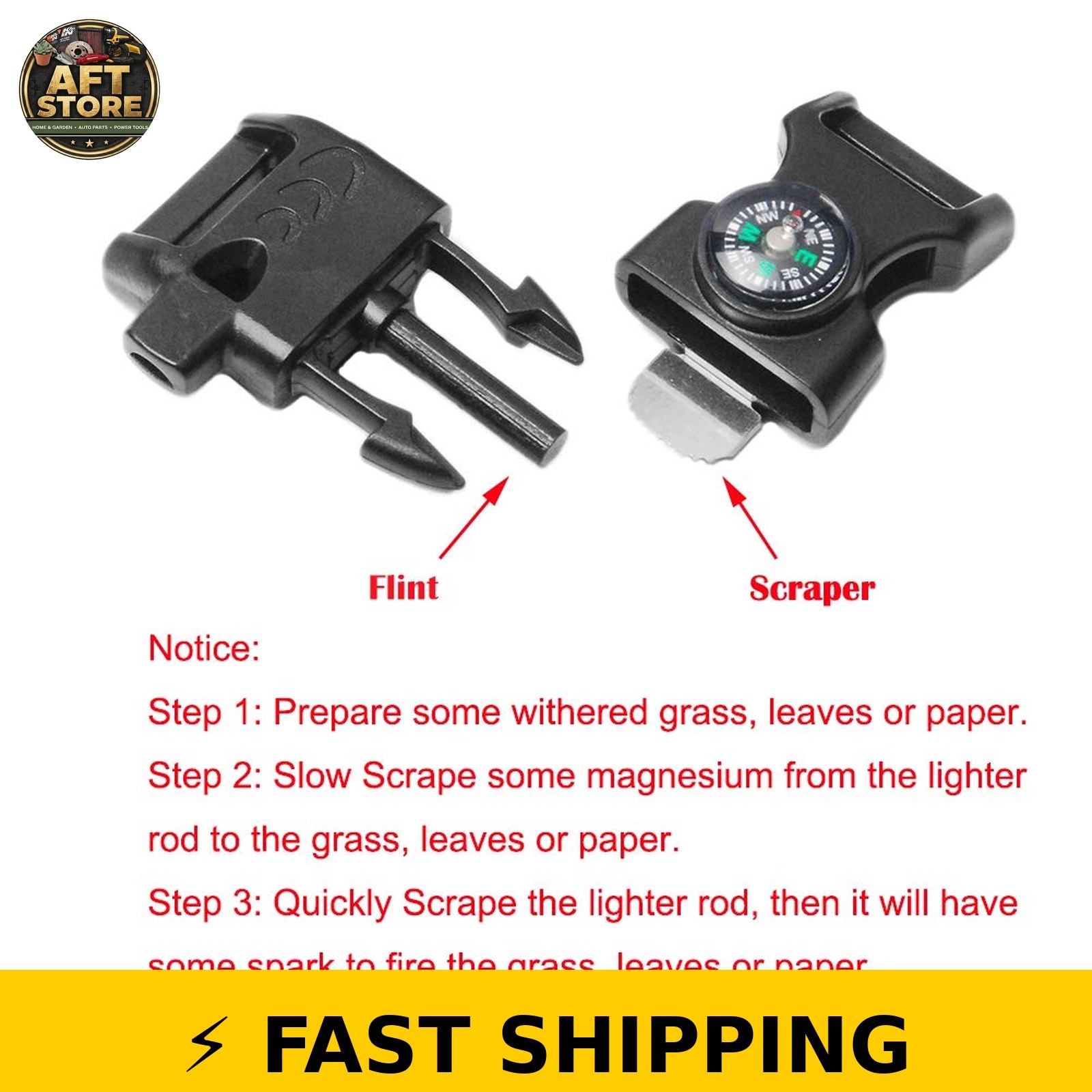 CooBigo 12pcs Mix Color Compass Fire Starter Whistle Buckle Set