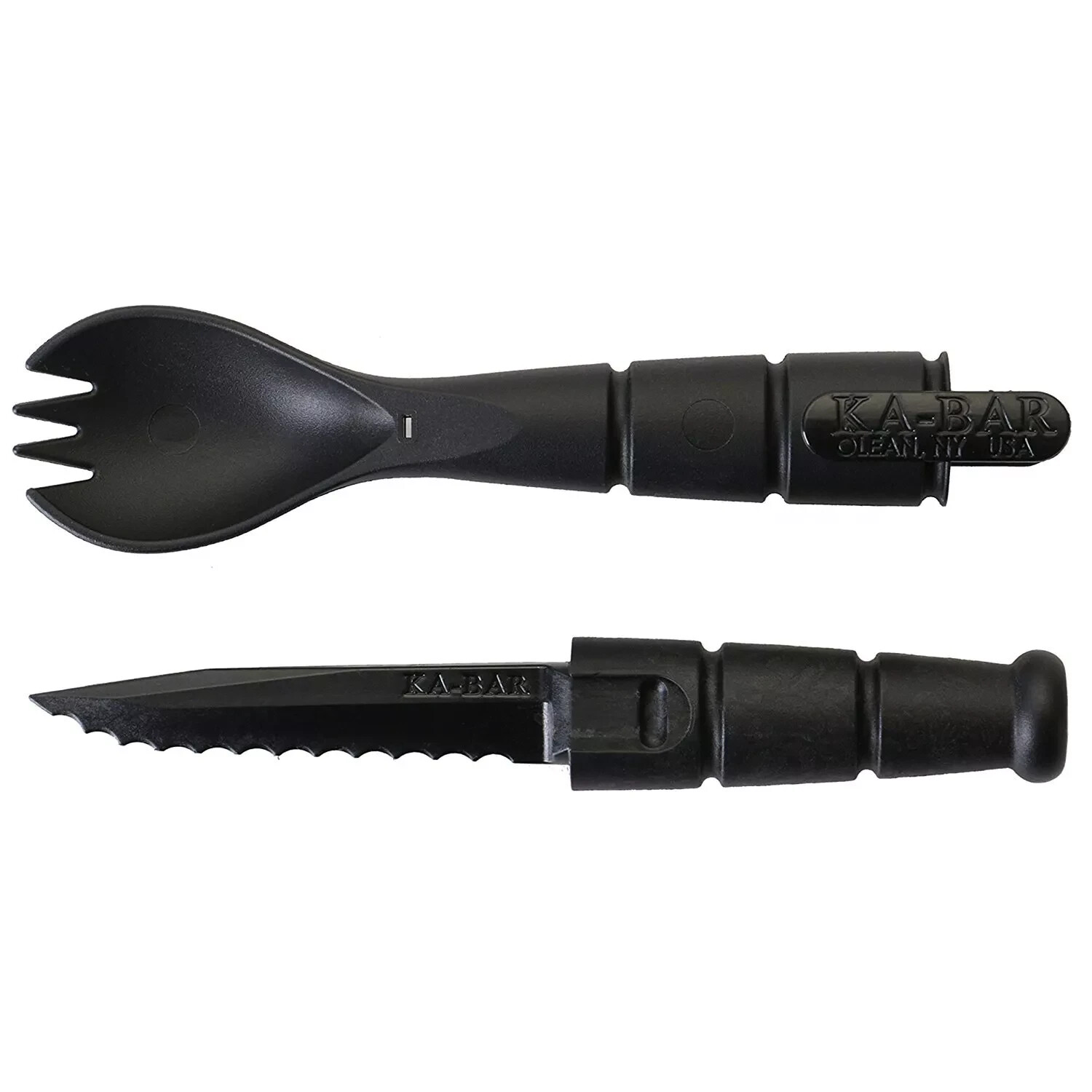 KABAR 9909 Tactical Black Two-Piece Spork & Knife, Camping Hunting Survival Gear