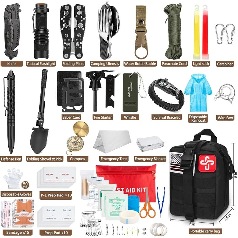 238Pcs Emergency Survival Kit and First Aid Kit Professional Survival Gear Tool