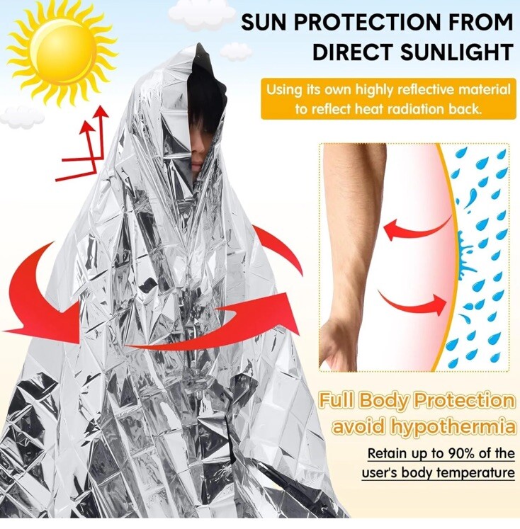 8 Pack Emergency BLANKET Thermal Survival Safety Insulating Mylar Heat 84″ X52″