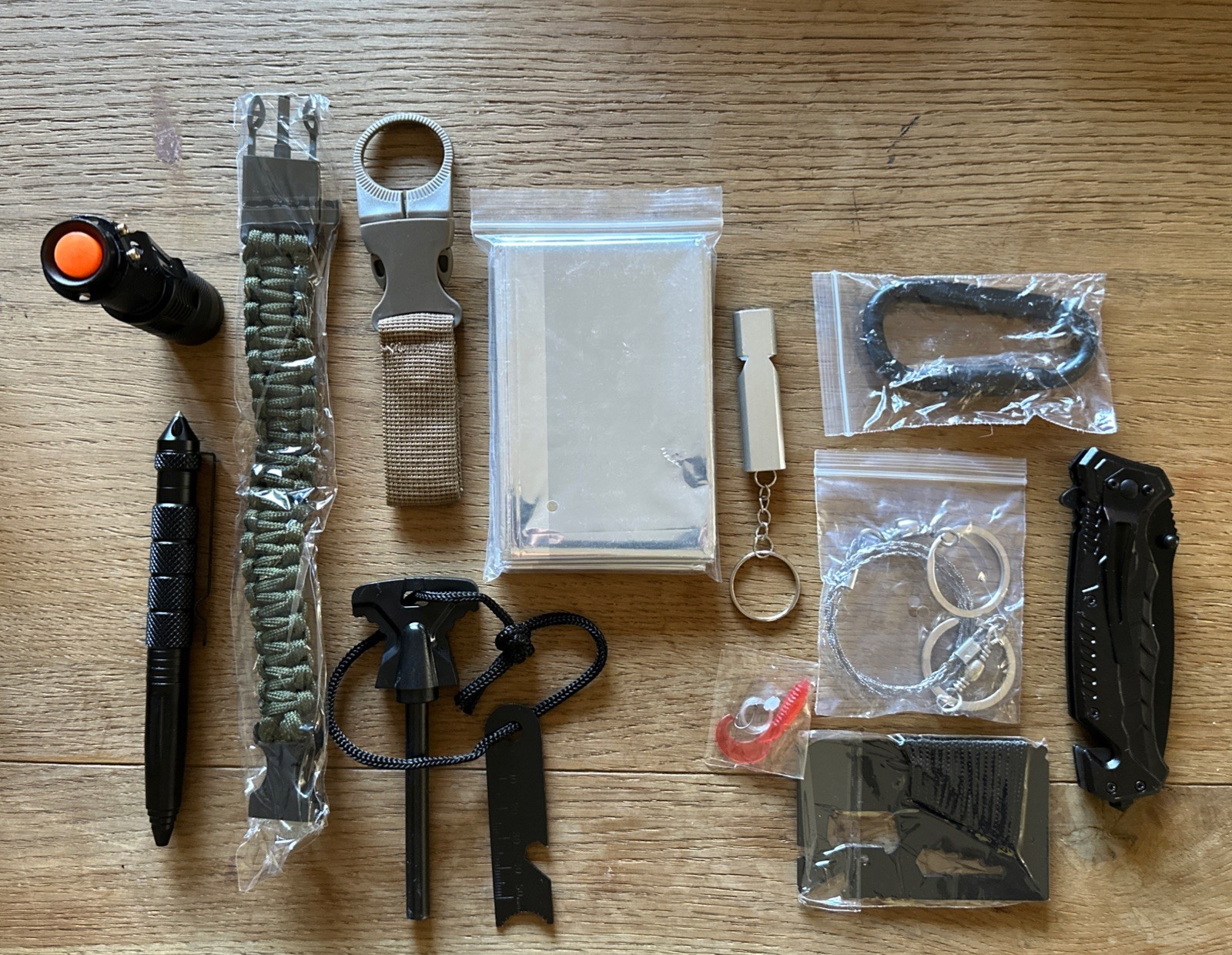 TRSCIND Survival Kit 14 in 1 Equipment w/ Case, Compass, Fire Starter, Whistle