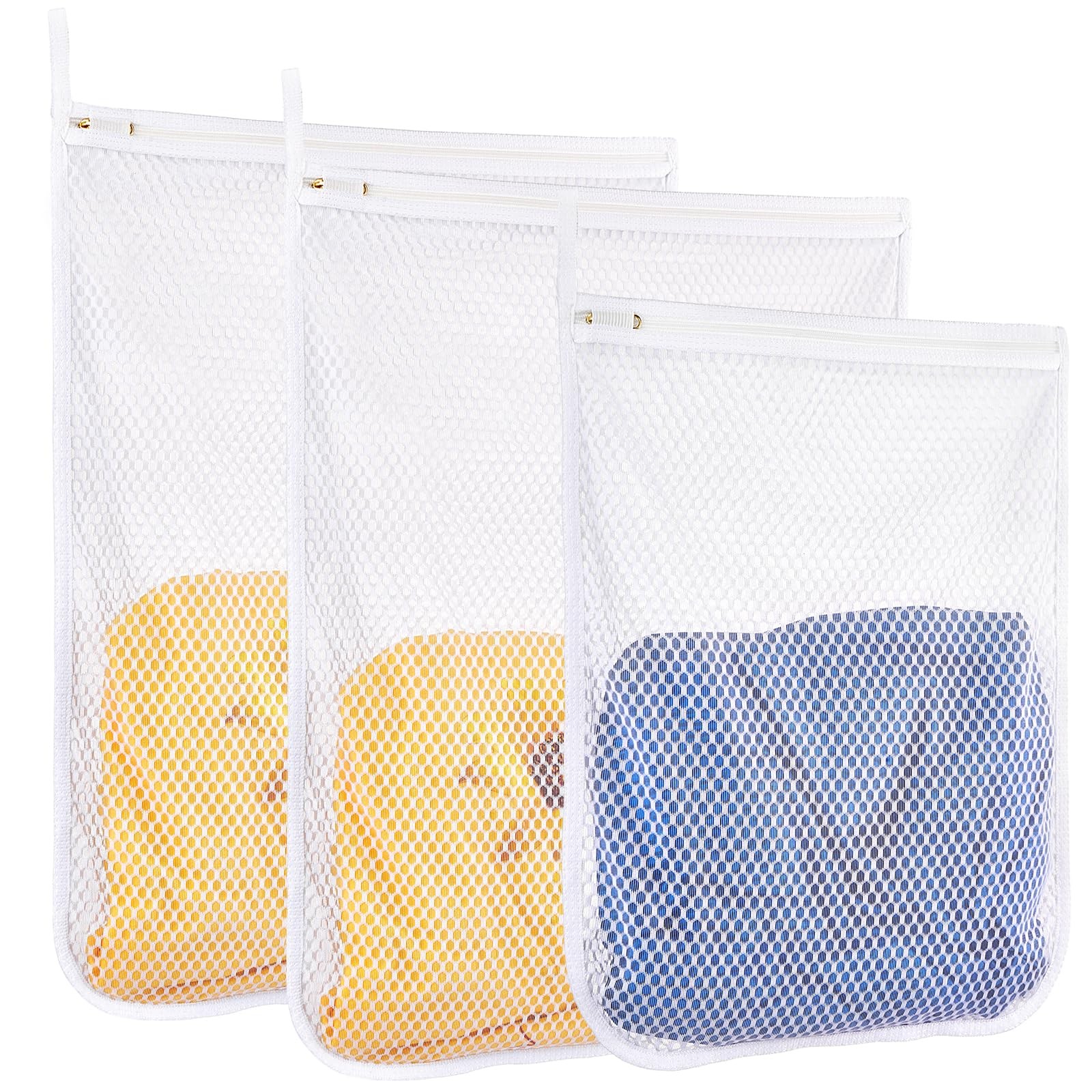 3 pcs Durable Honeycomb Mesh Laundry Bags for 2 Large X 1 Medium, White
