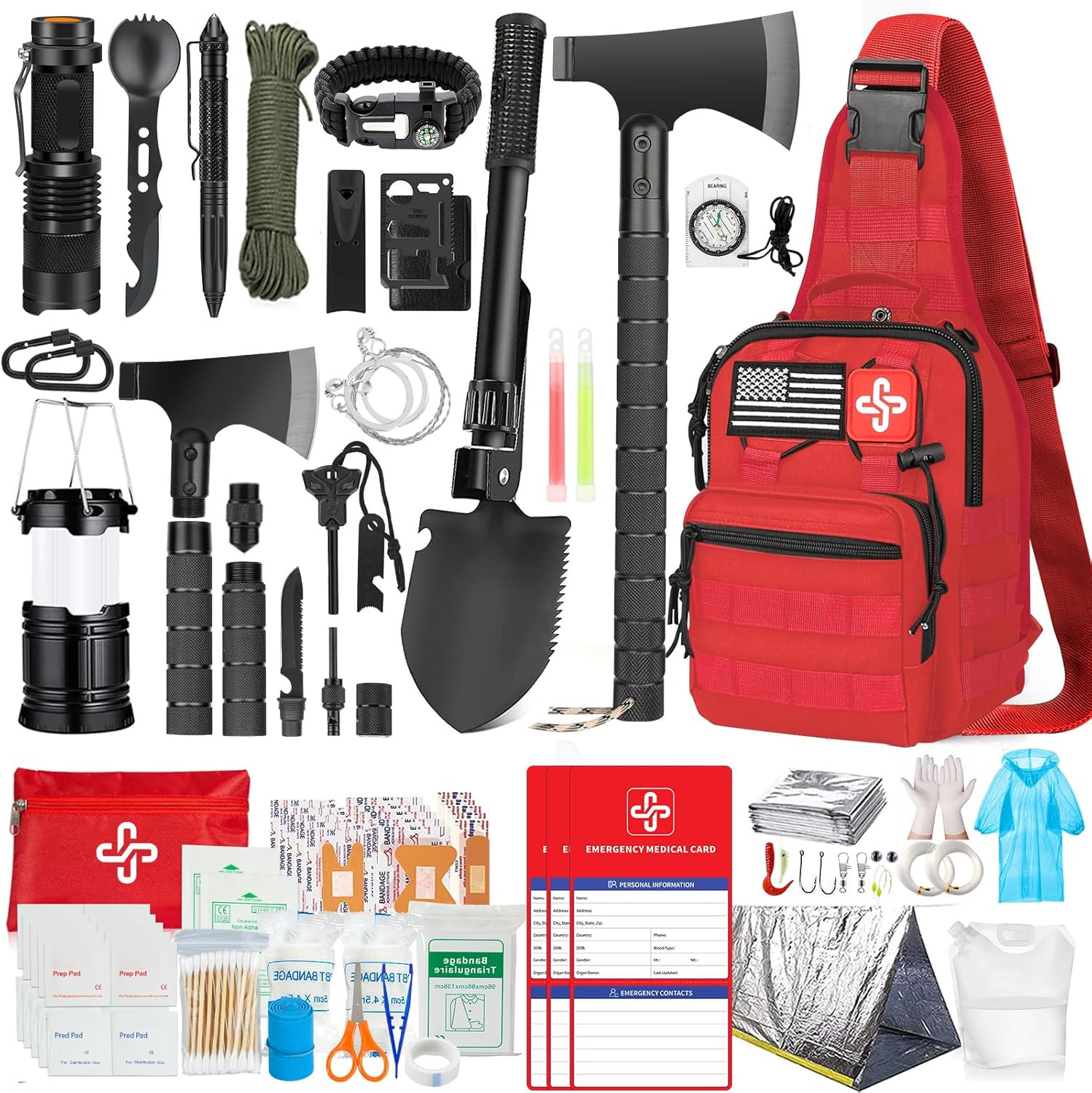 Survival Kit, 262Pcs Survival Gear and Supplies with First Aid Kit Pouch and Cro
