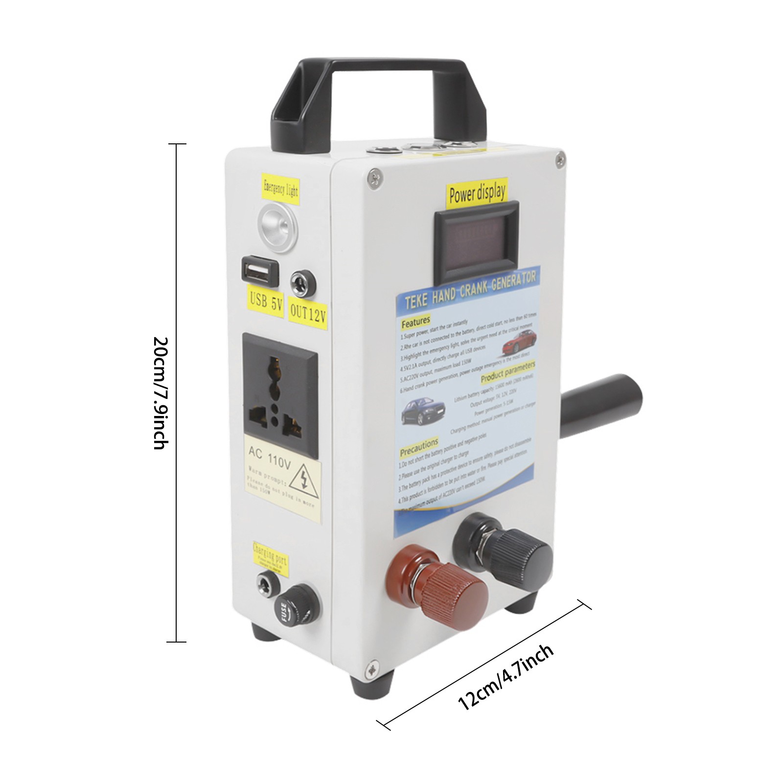150W Portable Outdoor Hand Crank Generator Emergency Power Supply Charger USB