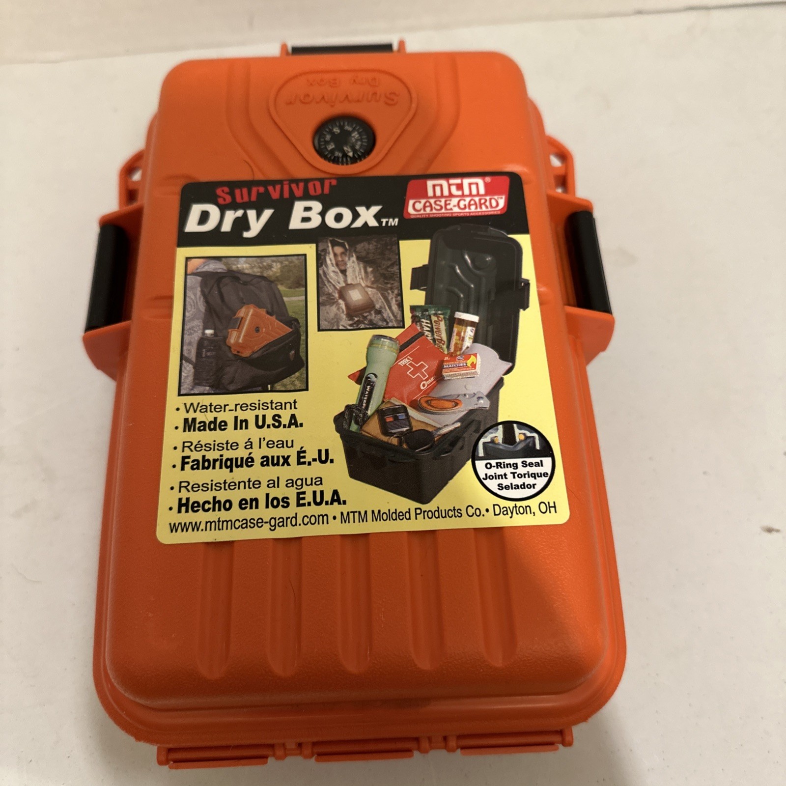 Orange MTM Survivor Dry Box with O-Ring Seal Compass Made In The Usa