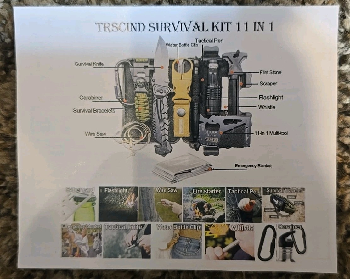 TRSCIND Survival Kit Emergency Gear Set w/ Spring Assisted Knife Camping Hiking