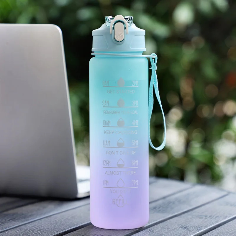 900ML Sports Water Bottle with Time Marker Leak-Proof Cup Motivational Portable