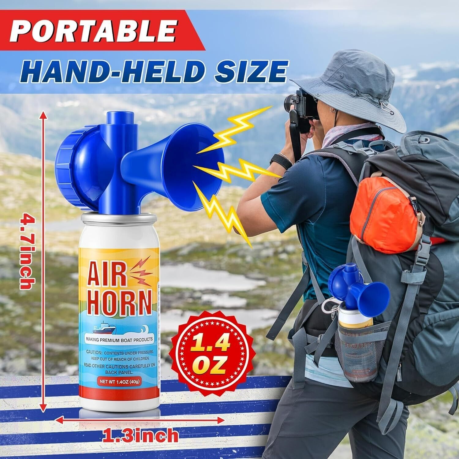 2-Pack Air Horn, 122db Air Horns Can, Heard up to 1/2 Mile Away, 1.4OZ SM100