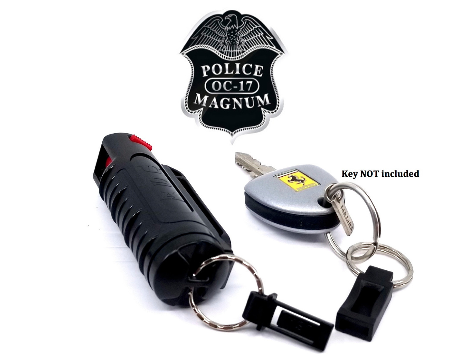 Police Magnum pepper spray .50oz black molded keychain QR defense protection