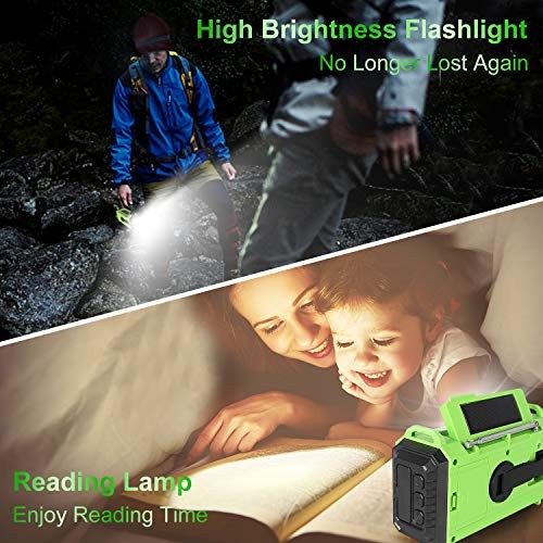 Weather Radio,5000mAh Solar Hand Crank Emergency Radio for Household&5 Green