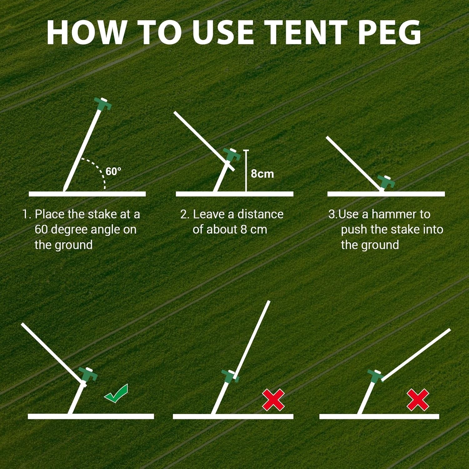 10-Pack Galvanized Tent Stakes Heavy Duty Steel Anchors w/ 4 Ropes USA