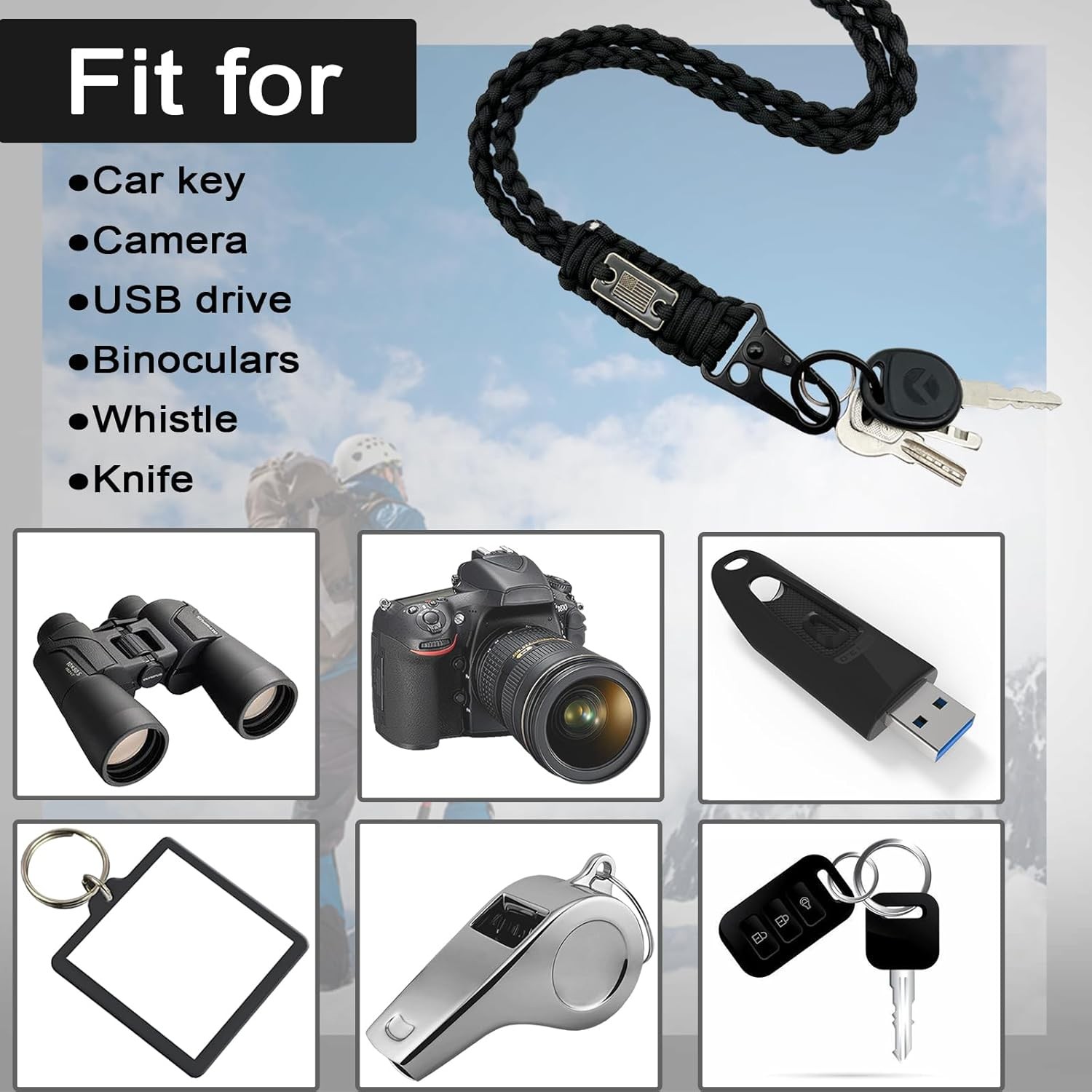 Heavy Duty Paracord Lanyard for ID Badges, Black x2, X2