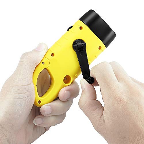 2-Pack Hand Crank Solar Powered Emergency LED Flashlight, Survival Yellow